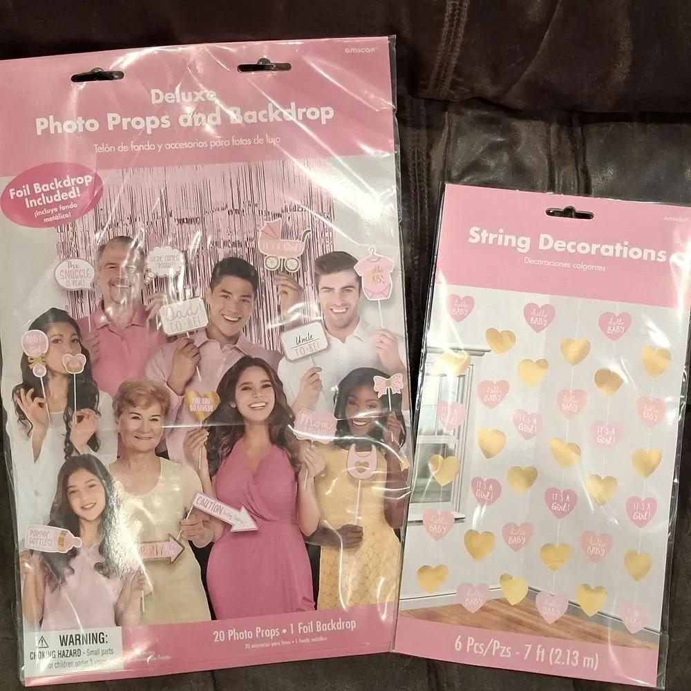 Baby Girl Baby Shower Backdrop & String Decorations